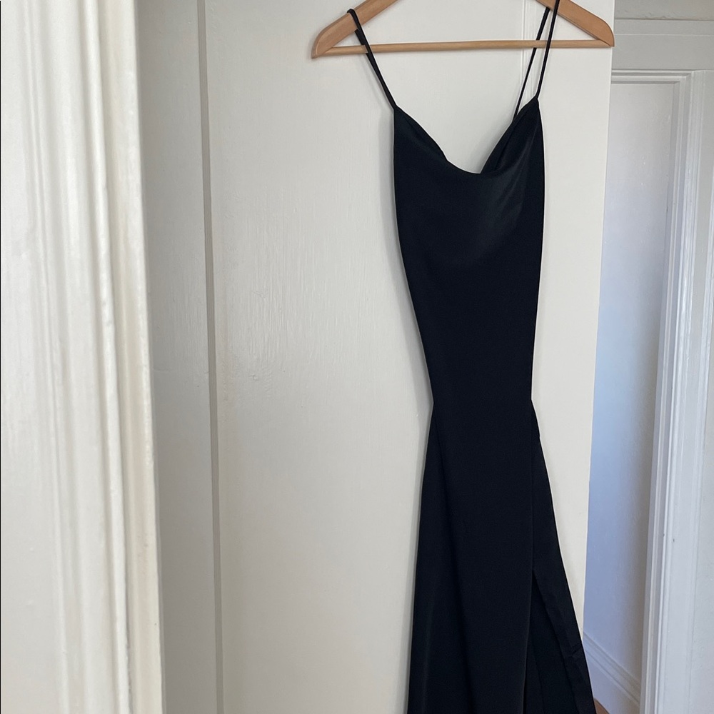 Astr Black Gaia Midi Dress with Spaghetti Straps